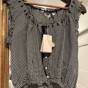 Doen Black and White Ruffled Blouse